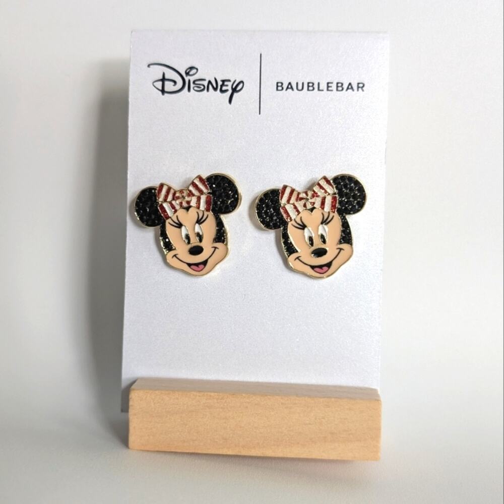 Disney X Baublebar Minnie Mouse Candycane Bow Christmas Earrings